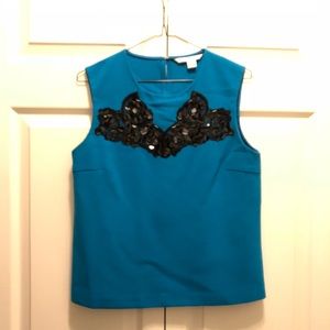 Diane Von Furstenberg blue embroidered top